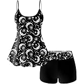 ROSE GAL Plus Size Women Gothic Tummy Control Modest Tankini Swimsuit Sun Moon Padded Two Piece Bathing Suit