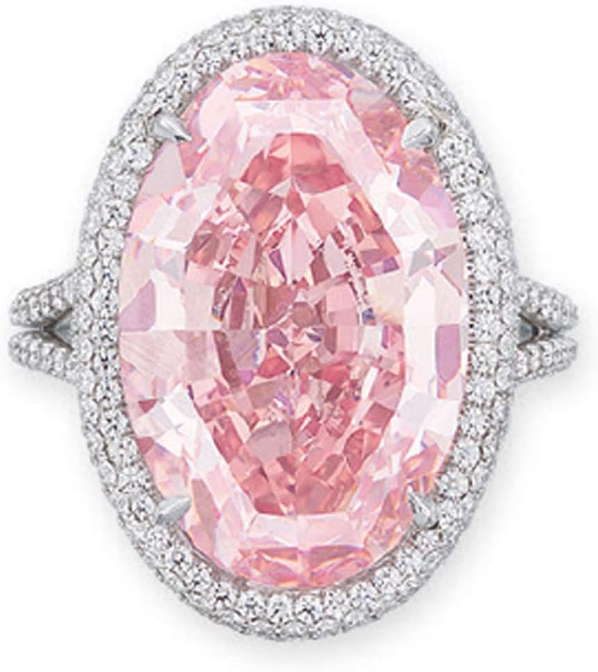 Goddesslili Pink Diamond Rings for Women Ladies Girlfriend, Exquisite Geometric Oval Goose Egg Design Retro Wedding Engagement Anniversary Luxury Jewelry Gift, 2019