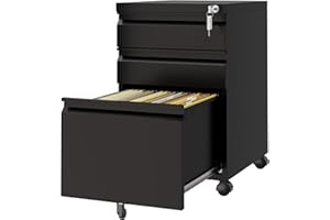 LISSIMO 3 Drawer Mobile File Cabinet with Lock,Under Desk Storage Cabinet for Home Office, Vertical Filing Cabinet Fits A4 or Letter Size (Unassembled, Black)