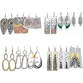 12 Pairs Vintage Geometric Druse Crystal Drop Dangle Earrings Ethnic Style Vintage Boho Jewelry Waterdrop Earrings Jewelry Set for Women