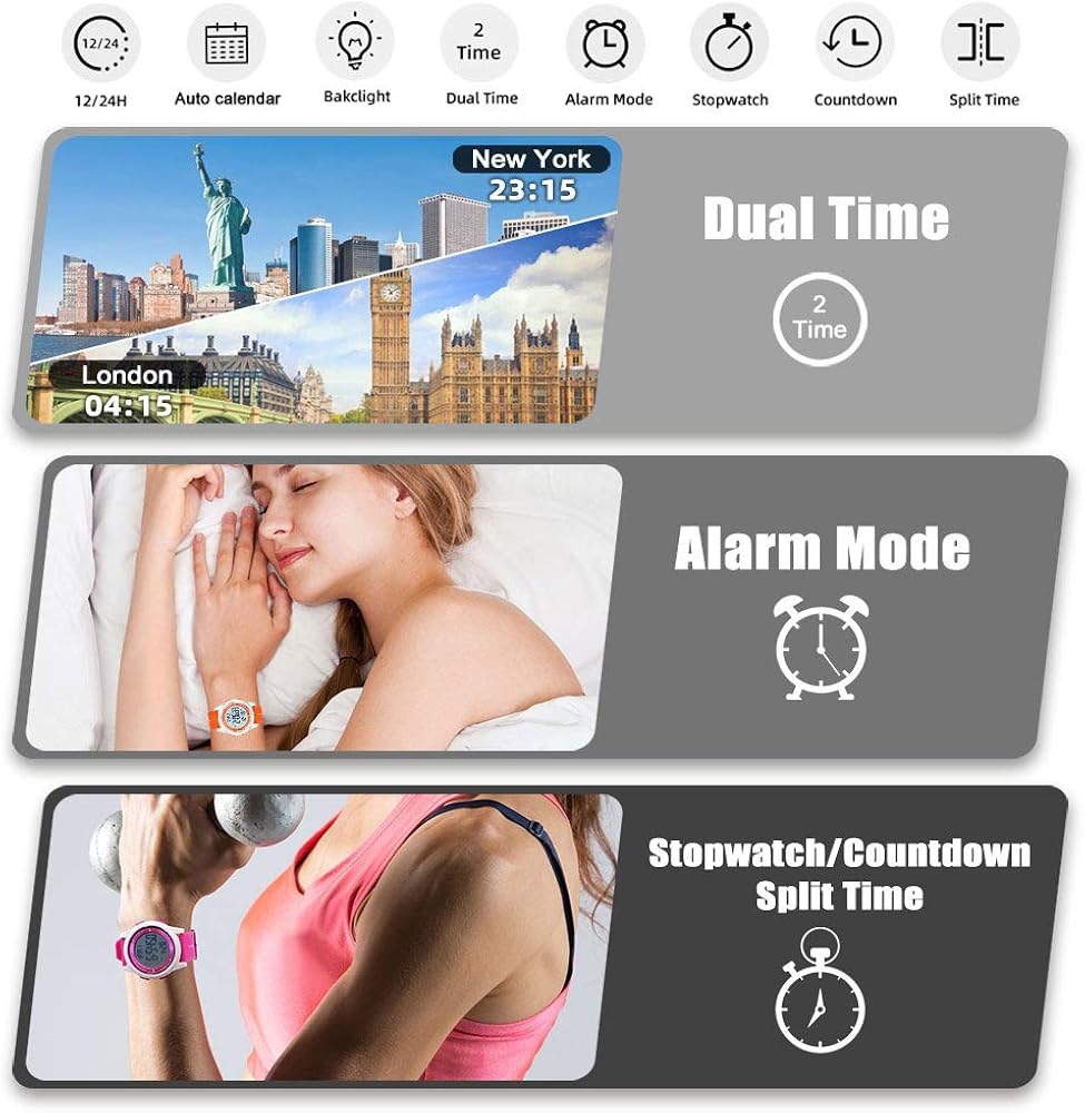 WIFORT Women Digital Sports Watch Ultra-Thin and Wide Angle Vision Design, 5ATM Swimming Waterproof - Image 4