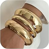 Inactwin 3PCS Chunky Gold Bangle Bracelets for Women Trendy Wide Wrist Cuff Bracelets Stack Statement Bangle Fashion Jewelry Gift