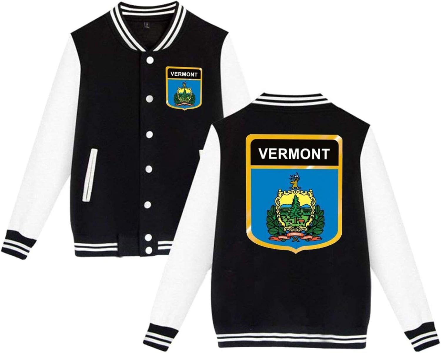 Vermont Flag Crest Unisex Baseball Uniform Jacket Hoodie Sweater Sport