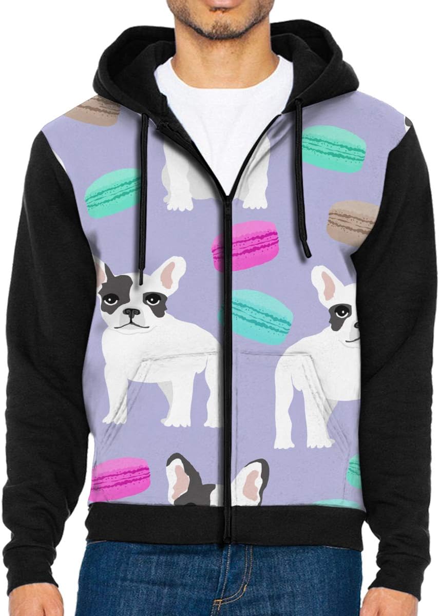 French Bulldog Macaron Zip Up Hoodie Long Sleeve Pullovers Hooded Active Sweatshirts Hoodies