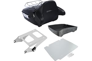 PEGSTREAMLINER Vivid Black King Tour Luggage Trunk Backrest Chrome Two Up Mounting Rack Plate Fit for Harley Touring Electra Glide CVO Street Road Glide Road King 2014-2025