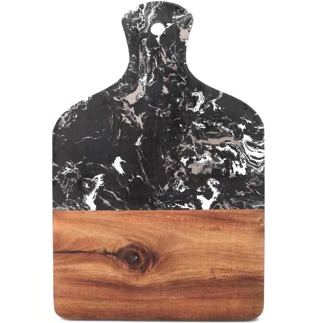Photo 1 of Azauvc Cutting Board with Marble and Natural Wood,Serving Board for Steak Fruits with Handle,Chopping Board for Bread as Serving Trays (Black)