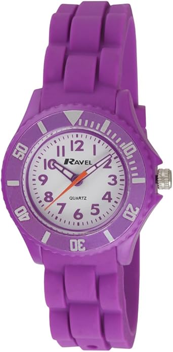 Ravel de Lectura para niños fácil Reloj Infantil de Cuarzo con Esfera analógica Blanca y Morado Correa de Silicona r1802, 7