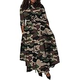 Baczoe Plus Size Dress for Curvy Women Stretch Self Tie A-Line Maxi Dress with Pockets Swing Long Outfit