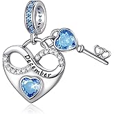 PHRUKAR Birthstone Charm for Charm Bracelet, 925 Sterling Silver Infinity Love Heart Dangle Charm for Bracelet and Necklace, Birthday Mother's day Christmas Jewelry Gifts for Women