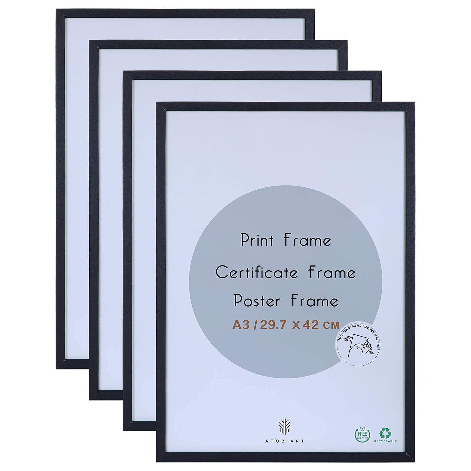 A3 Photo Picture Frame - 29.7 x 42 CM Black Wood Certificate Frames with Perspex Glass for Wall Display Horizontally or Vertically in Living Room Bedroom Gallery, Set of 4