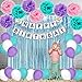 Pawliss Mermaid Party Supplies Set Decoration, Happy Birthday Banner, Balloons, Pom Poms Flowers, Foil Metallic Curtains, for Girl's Under The Sea Theme Baby Shower Party