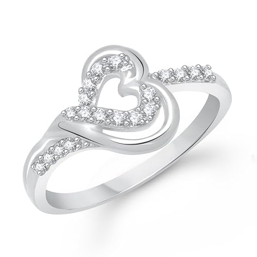 VK Jewels Divine Love Dual Heart Shape Rhodium Plated Ring- FR1466R [VKFR1466R]