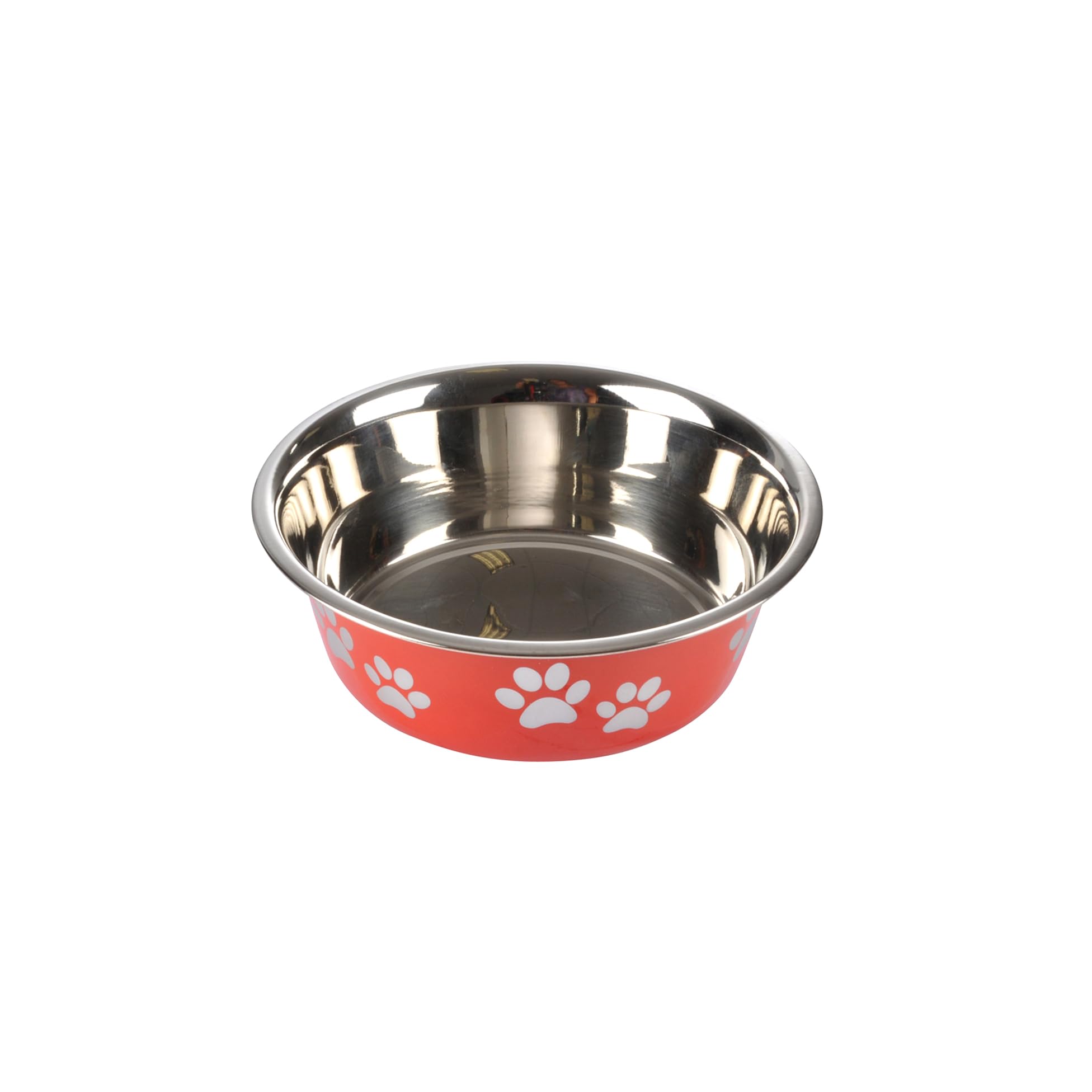 Stainless Steel Bowl with Paw Print Design D17/13cm Glossy Red