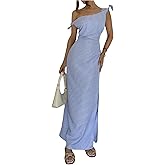Floerns Women's Striped Off The Shoulder Dress Ruched Split Business Casual Maxi Dresses