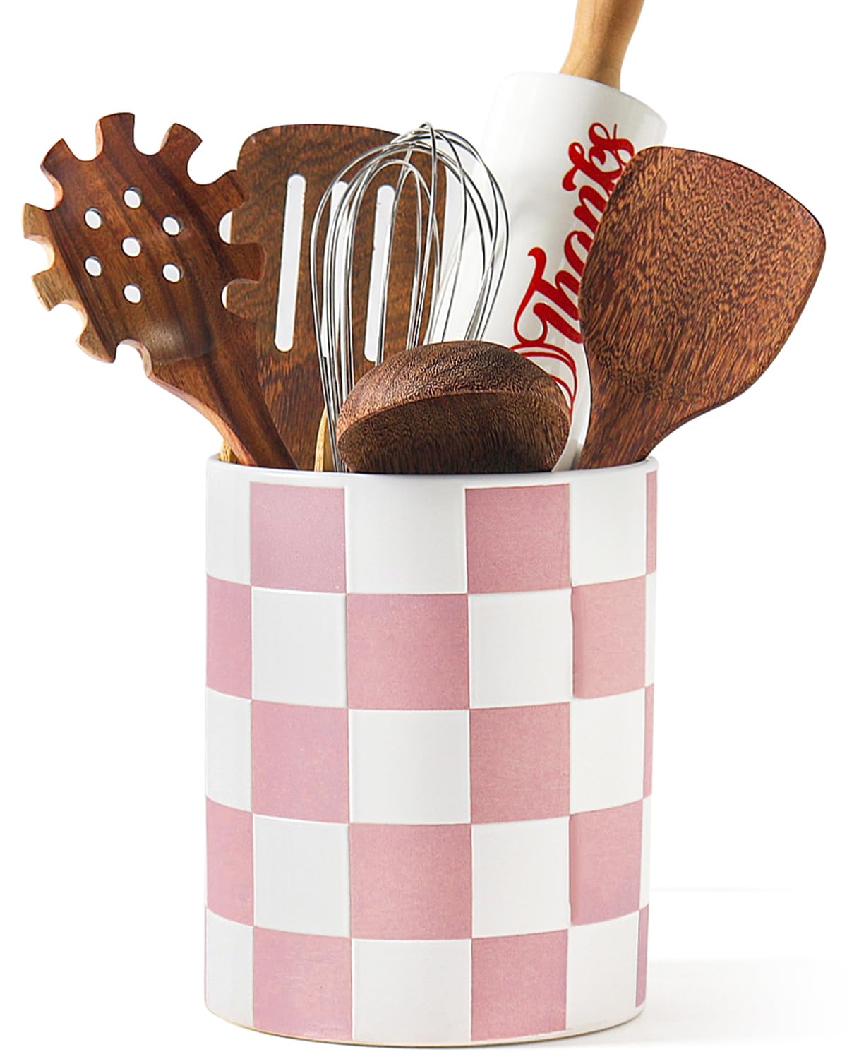 Photo 1 of Swkien Utensil Holder?7.2 Inch Checkered Utensil Holder, Ceramic Cooking Utensil Spoon/Spatula Holder for Countertop, Kitchen Decor and Accessories for counte(Purple)