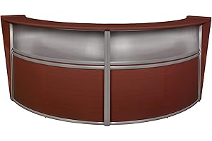 Romig Marque Plexi Double-Unit Reception Curved Desk Workstation “124.25W x 49D” - Mahogany
