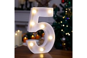 TRONSBOO LED Marquee Sign Light Up Letters, Alphabet Light Up Letters Sign, Battery Powered LED Letter Lights for Night Light, Wedding, Birthday, Party, Christmas or Home Decor (Number 5)