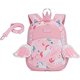 mommore Toddler Backpack for Girls 2-4 Neoprene Unicorn Backpack with Kids Leash, 3D Cartoon Preschool Kindergarten Bookbag for Pre-k, Pink