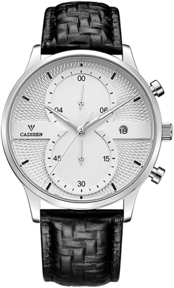 Men's Multi-Functional Imported Quartz Waterproof Watch with 2 Working Sub-dials and Leather Band (White)