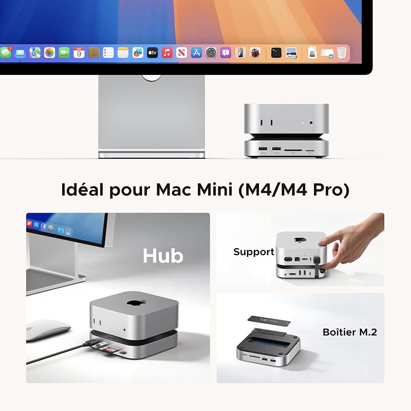 Docking Station Hub USB C et Support pour Mac Mini M4 et M4 Pro