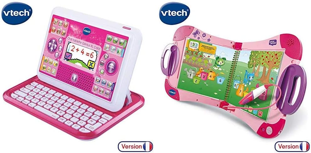 VTech - 155555 - Ordi-Tablette - Genius XL - Rose & MagiBook Starter Pack Rose, Livre Interactif 