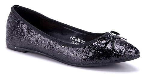 Schuhtempel24 Damen Schuhe Klassische Ballerinas flach Glitzer/Zierschleife