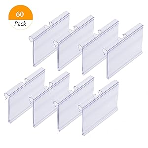 Darmal 60 PCS Clear Plastic Label Holder, Wire Shelf Retail Price Tag Label Card Merchandise Sign Display Holder (6cm x 4.2cm)