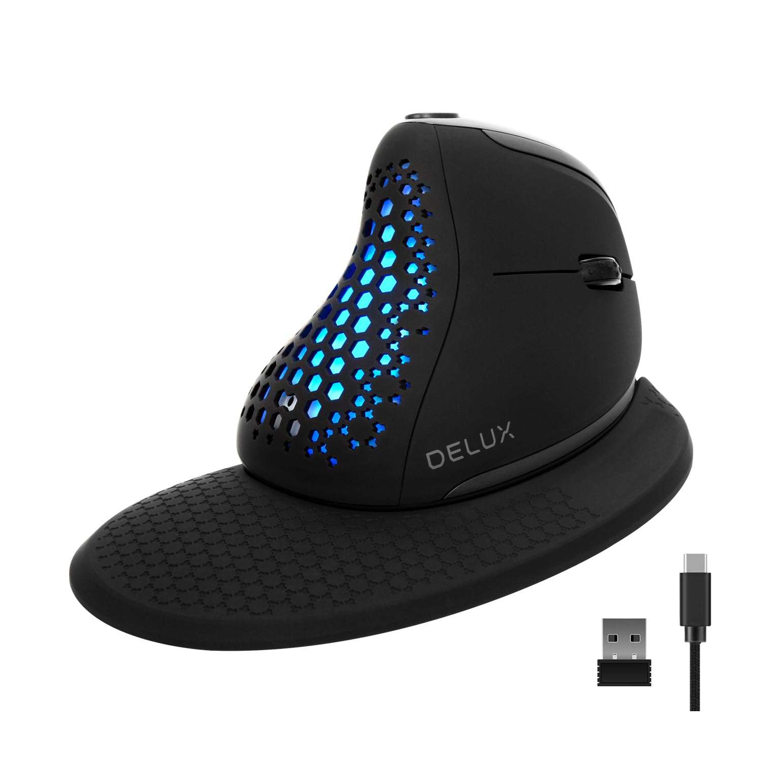 Photo 1 of ***FACTORY SEALED***DELUX Seeker Ergonomic Mouse Wireless, Vertical Mouse with OLED Screen, 6 Buttons&Thumb Wheel Function, Silent Click, Up to 7200DPI, Programmable, Rechargeable, BT/2.4G/Wired, RGB Light(M618XSD-Black)