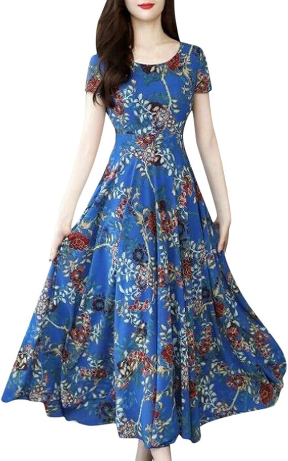 Amazon Co Jp Hodarey ワンピース レディース 新しい 花柄 ドレスカジュアル Oネック半袖 ミニドレス 膝丈 マキシ ワンピースリゾートドレス 着痩せ お呼ばれシンプル エレガントワンピース ドレス 体型カバー 大きいサイズ お出掛け 旅行 ビーチ 春夏秋 服