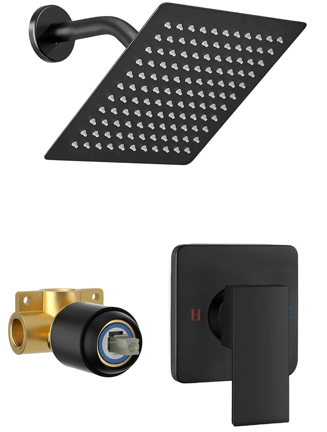 Photo 1 of **UNKNOWN IF MISSING ANY PIECES**MTTCLE Black Shower Faucet Set, 8 Inch Square Wall Mounted Rainfall Shower Head with Rough-in Valve Body, Modern Bathroom Shower Trim Kit, Stainless Steel Single Function RV Shower System