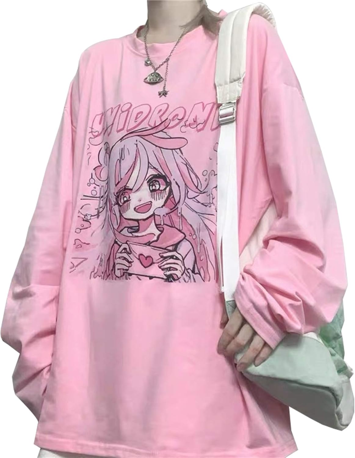Amazon 病みかわいい 服 長袖 ｔシャツ 韓国 ファッション レディース トップス 原宿系 ストリート系 体型パカー 萌え カットソー 着痩せ 大きいサイズ ピンク Tシャツ カットソー 通販