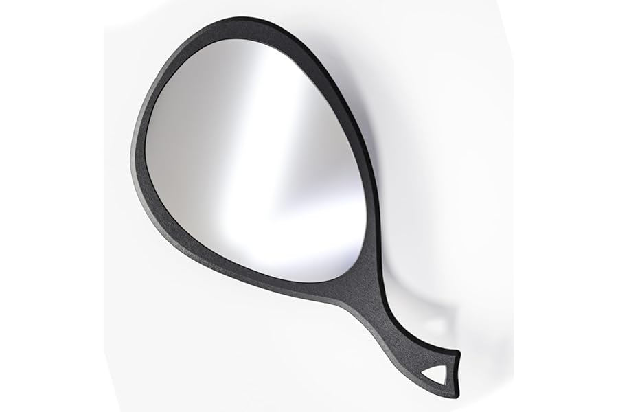Large Handheld Mirror with Handle – 10.5″ W x 19.5″ L Extra Large Size to See The Entire Back of Your Head, Clear Without Distortion, Ergonomic Handle with Hanging Hole for Hanging, Oval, Black