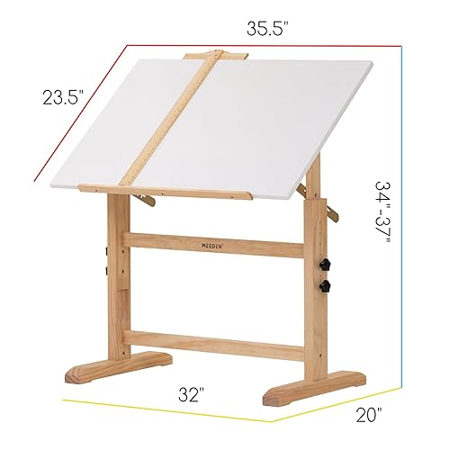 MEEDEN White Board Drafting Table and Stool Set, Height Adjustable