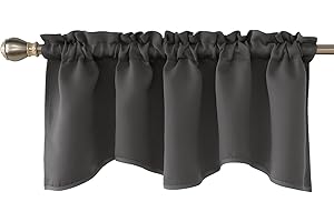 Deconovo Scalloped Valances for Living Room, Blackout Window Valances for Kitchen, Rod Pocket Short Cutains ((42x18 Inch, Dark Grey, 1 Panel)