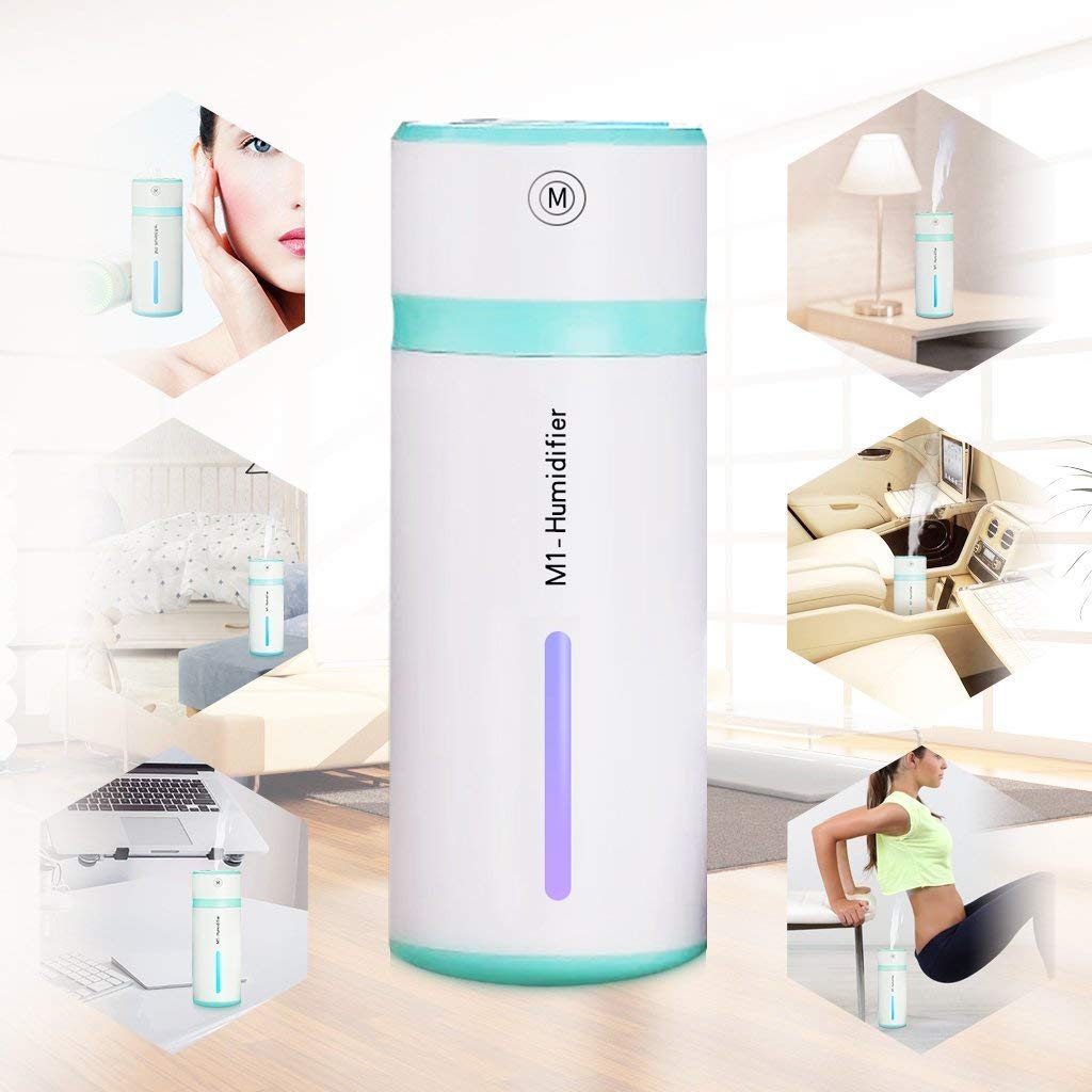 Humidificador de Vapor 240ml, Ultrasónico Mini Humidificador aire USB Vaporizador Mini automóvil humidificador portátil, apagado automático, con luz de led para el Dormitorio Oficina de Viaje