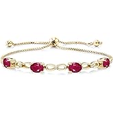 Gem Stone King 4.02 Ct Red Ruby E-F Lab Grown Diamond 18K Yellow Gold Plated Silver Bracelet For Women