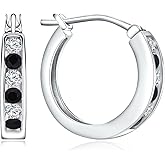 RANDES Small Hoop Earrings for Women Sterling Silver/14K Gold Plated 18mm Thick Huggie Hoop Earring Annivesary Wedding Jewelry Channel Set Birthstone Earrings