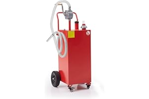 Klysiora 40 Gallon Fuel Caddy,Fuel Transfer Storage Tank,Portable Gas Caddy With Reversible Rotary Hand Siphon Pump,Gasoline Diesel Can with 4 Rolling Flat-Free Solid Rubber Wheels, for Cars,Boats,Lawn Mowers,ATVs.Red.