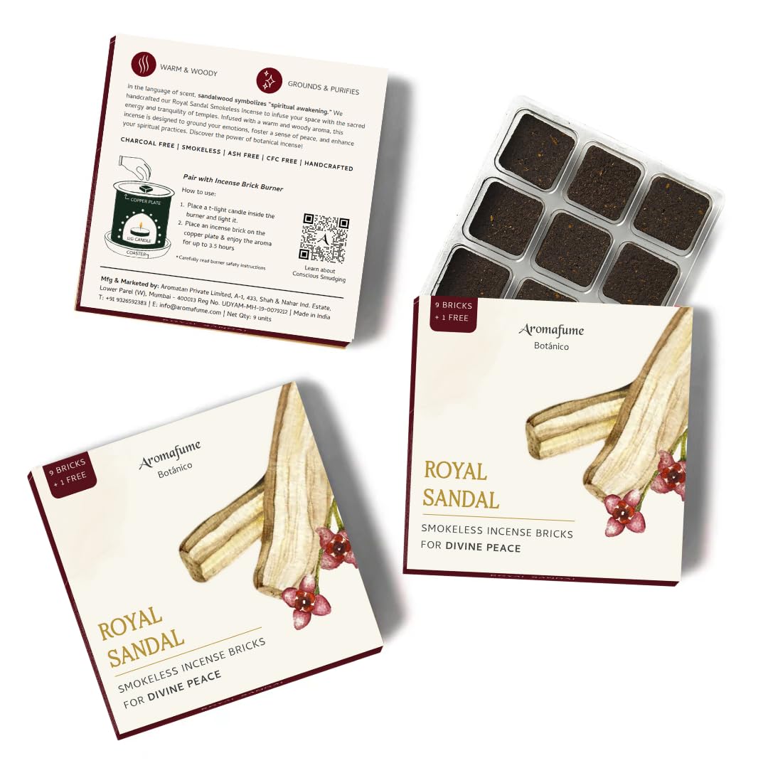 Royal Sandal Incense Bricks (3 x 9 Bricks) Refill Pack by Aromafume | Made with Sandal Flower & Sandalwood | Ideal for prayer and rituals | Natural, Low Smoke, Non toxic Incense Bricks