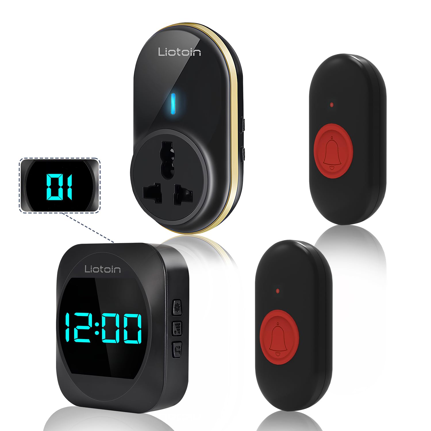 LIOTOIN Wireless Caregiver Pager Elderly Alarm Call Button Personal Alarms Call Bell for Elderly Patient Disabled Nurse Alert System 2 Waterproof Call Button 2 Plugin Receiver