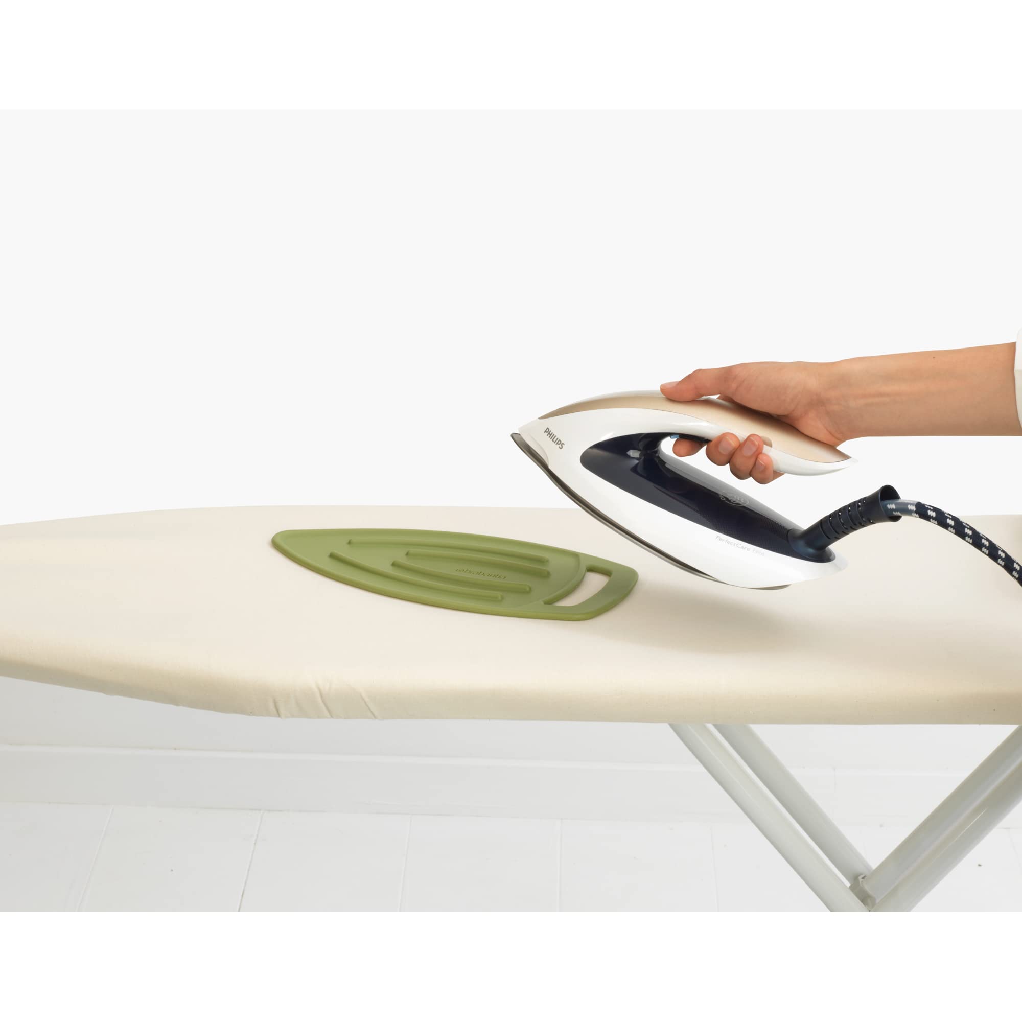 Brabantia Silicone Heat-Resistant Steam Iron Parking Pad (Calm Green) Protective Rest Holder for Hot Iron, Ironing Board Saver, Anti Burn Accessory