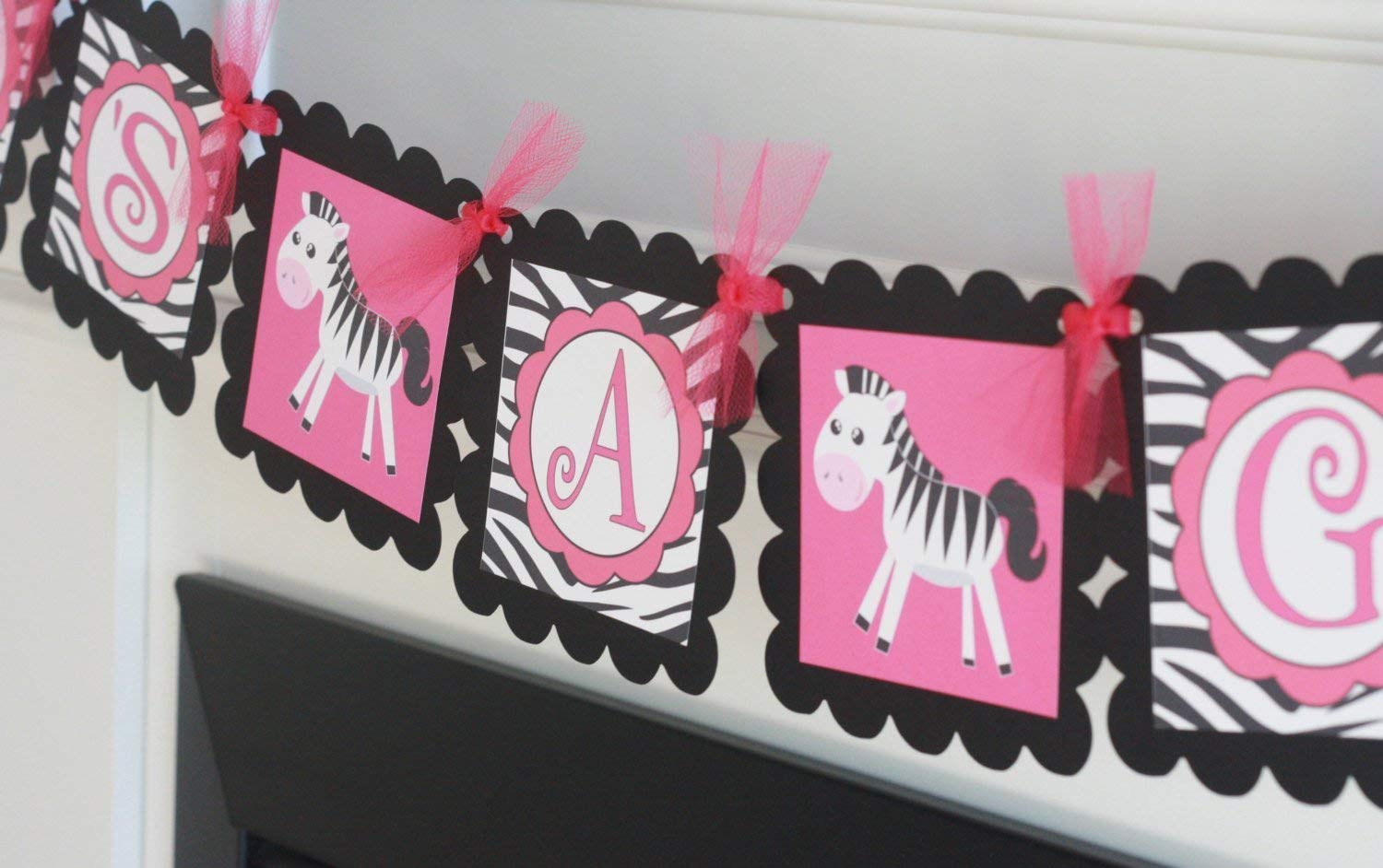 Amazoncom Zebra Animal Jungle Pink Black Zebra Print Baby Showerits A Girl Banner Party Pack Specials Matching Items Available Favor Tags