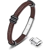 LUCKY2+7 Leather Bracelet for Men with Adjustable Stainless Steel Magnetic Clasp Multi-Layer Braided Mens Leather Bracelet
