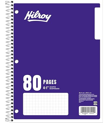Hilroy 1-Subject Coil Notebook, Quad Ruled, 3-Hole Punched, 8