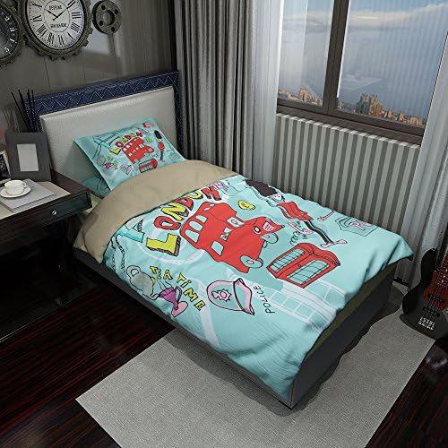 British soldier Double-decker bus Cartoon Soldier London Telephone Booth children cartoon birthday 2pcs Bedding Sheet Set Durable Customized Printed Duvet Cover Pillowcase Flat Sheet Twin size SW011
