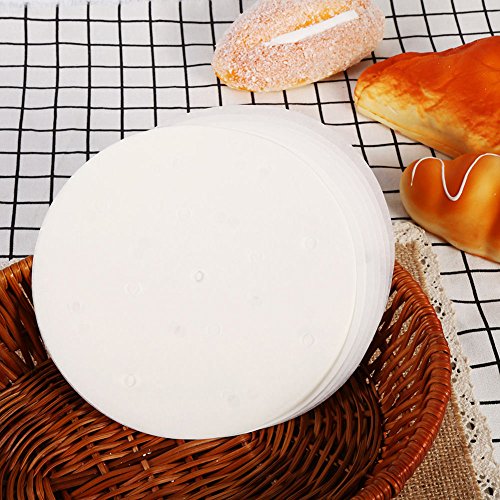 Perforated Steamer Papers by SoundsBeauty, Non Stick Food Grade Paper Liner, for Air Fryer, Steaming Bread, Buns, Dim Sum, Cake etc. - (50 Count, White) (6 Inch)
