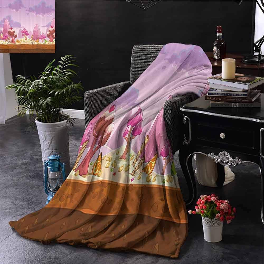 Luoiaax Girls Room Decor Bedding Flannel Blanket Cartoon Sweet Candy Land Cupcakes Ice Cream Chocolate Oranges Mountains Super Soft and Comfortable Luxury Bed Blanket W54 x L72 Inch Multicolor