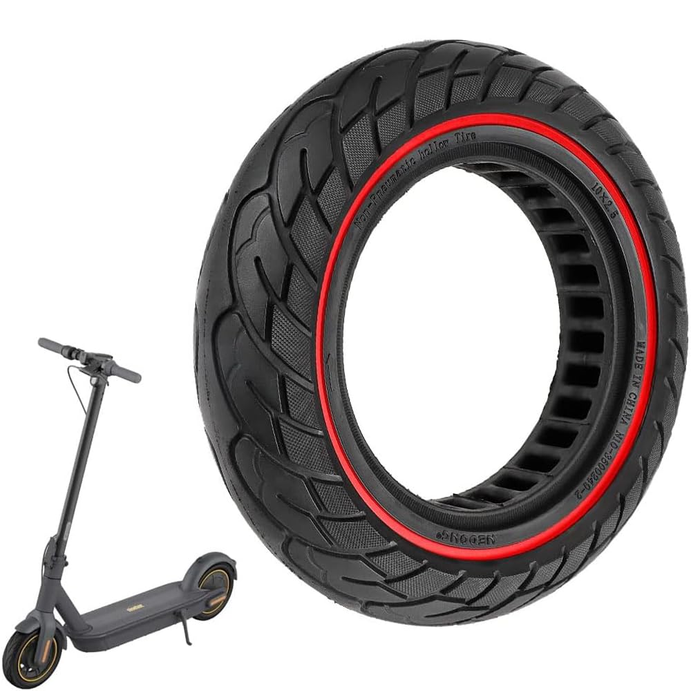 VOLOHAS 60/70-6.5 Solid Rubber Tyres 10 x 2.5 Solid Tyres for Segway Ninebot Max G30 / G30E / G30LP Electric Scooter Front or Rear Honeycomb Tyres Anti-Slip Puncture Proof (Red Stripes 1 PCS) — image 1