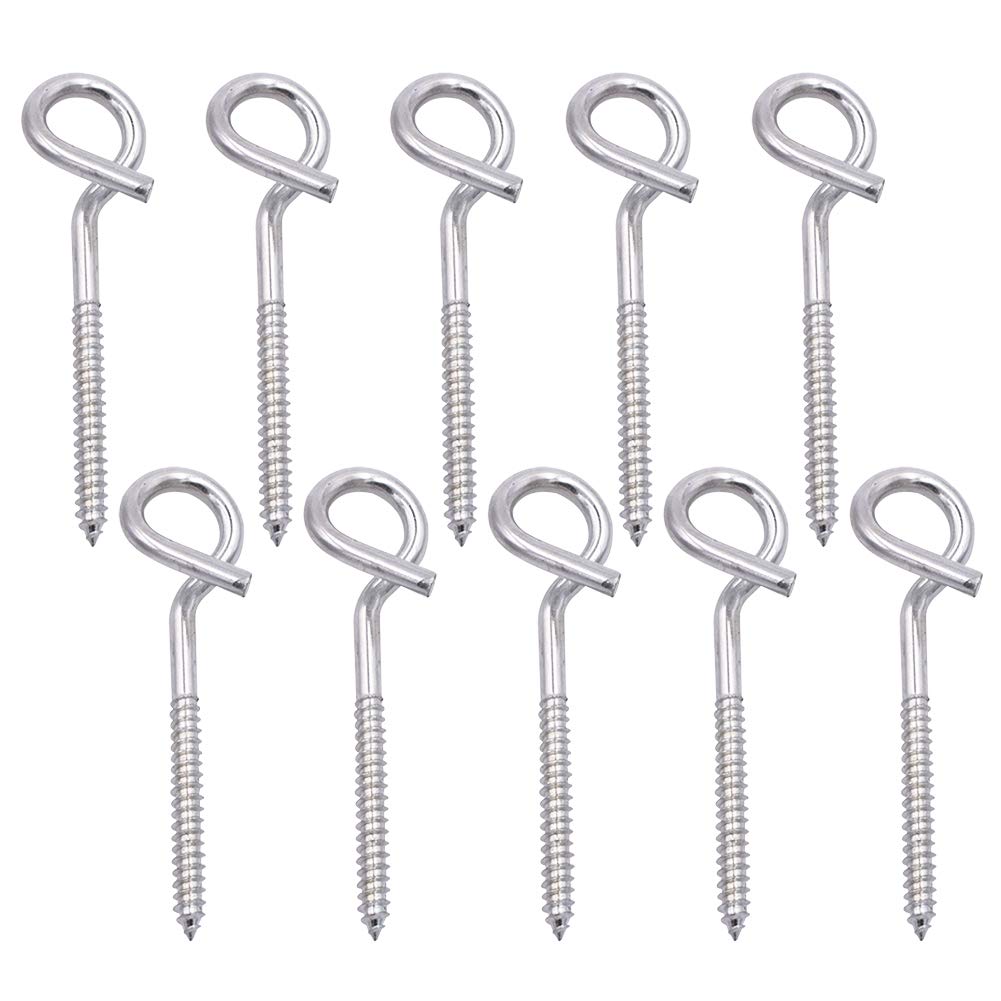 10pcs Screw Hooks,Ceiling Hooks,Long, with Wooden Thread, galvanised Steel, with Safety Swing 7 x 121mm(Silver)