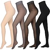 Foaincore 4 Pairs Fleece Lined Tights Women Fleece Lined Leggings Warm Tights Thermal Translucent Leggings for Winter